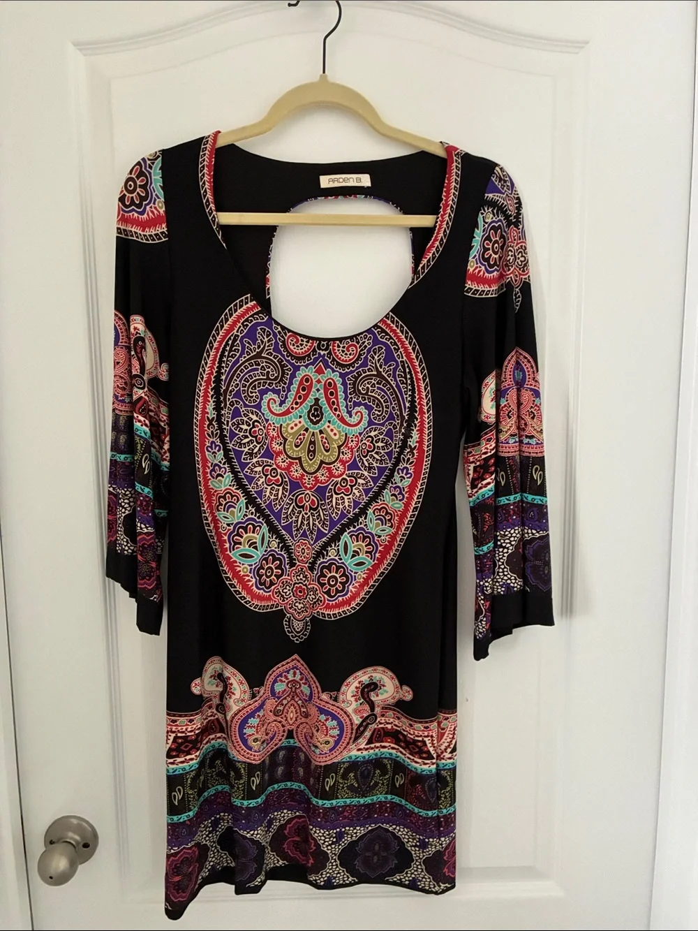 Arden B Black Paisley-Print Scoop Neck Tunic Dress